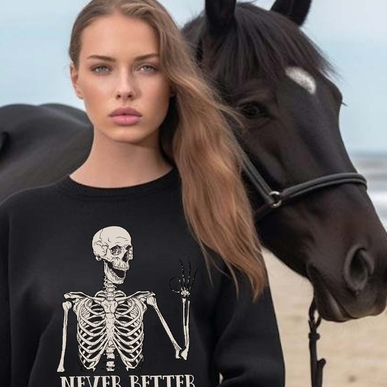 Never Better Skeleton Halloween Sweatshirt