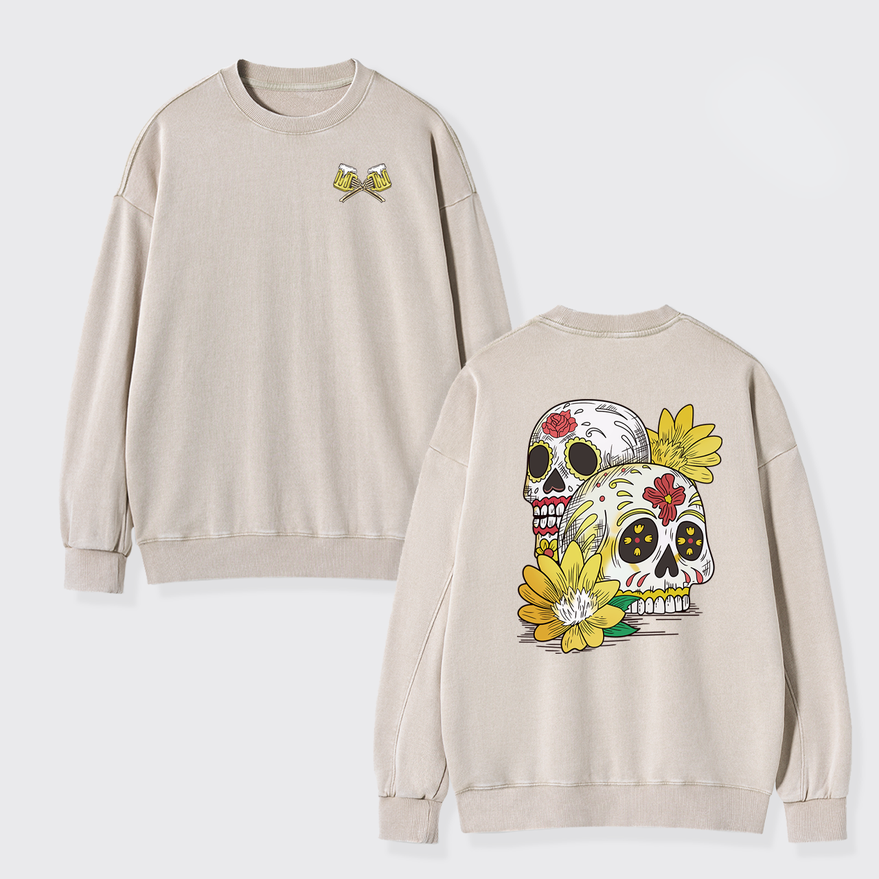 Beer Skull Montage Washed Sweatshirts