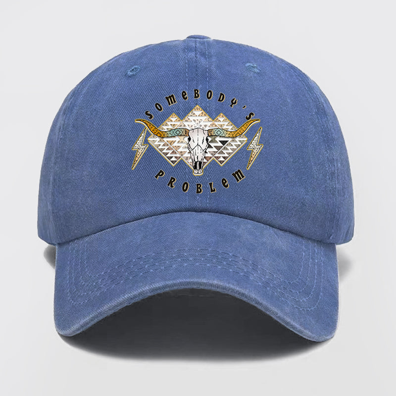 Boho Skull Somebody's Problem Washed Baseball Cap