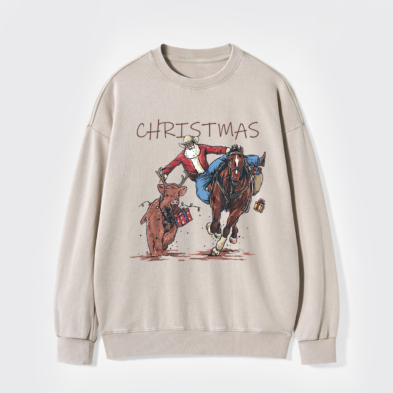 Cowboy Santa Claus Bullfight Washed Sweatshirts