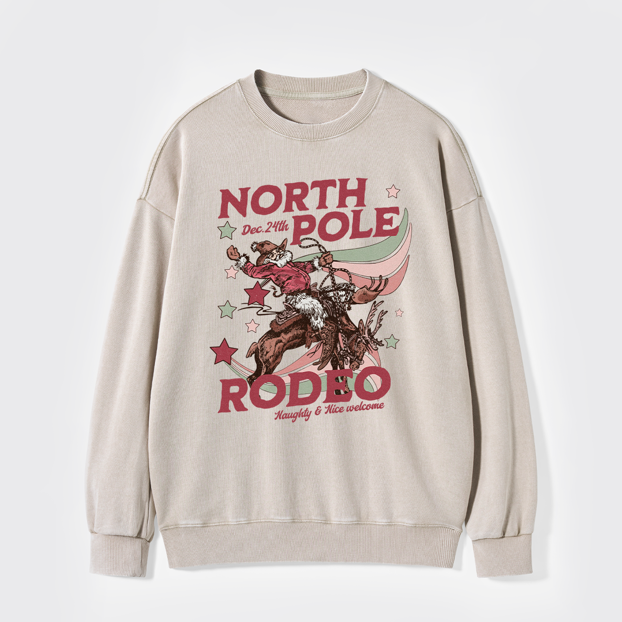 North Pole Rodeo Retro Western Christmas Washed Sweatshirts