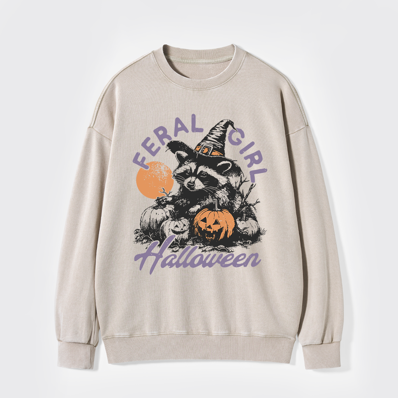 Halloween Feral Girl Raccoon Washed Sweatshirts