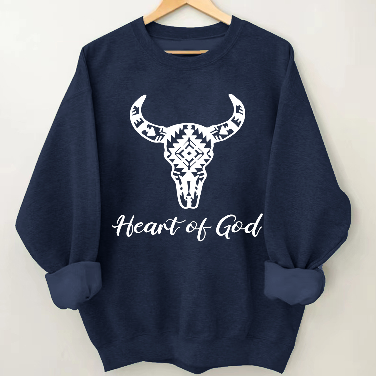 Aztec Cow Bull Skull Heart Of God Sweatshirt