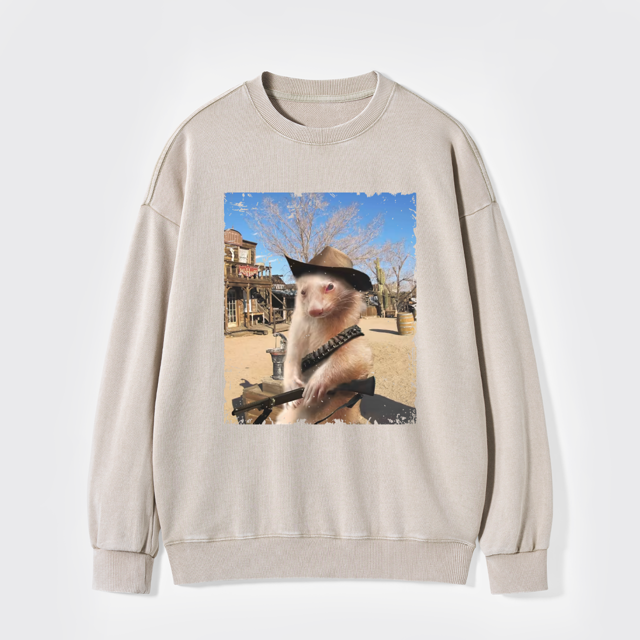 Funny Ferret Cowboy Washed Sweatshirts