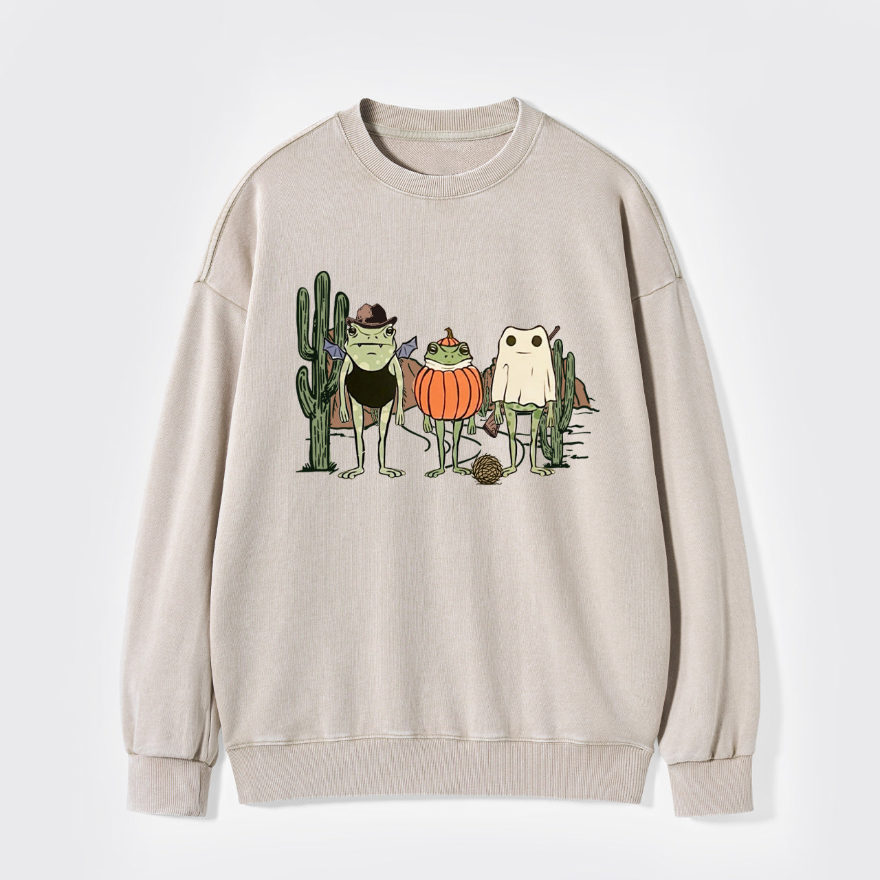 Halloween Frogs in Pumpkin Ghost Washed Sweatshirts