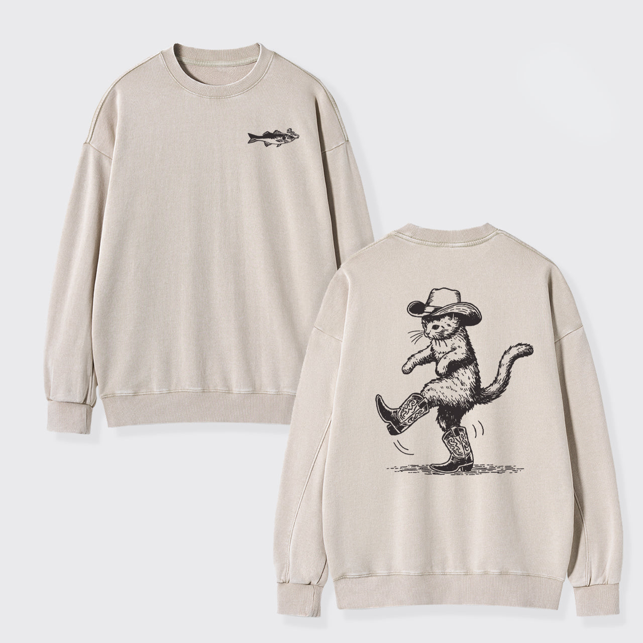 Cowboy Cat Looking For Fish Washed Sweatshirts