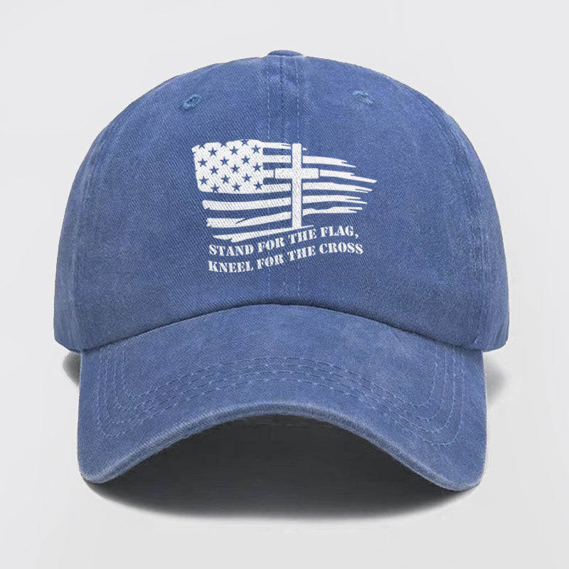American Flag With Cross Washed Baseball Cap