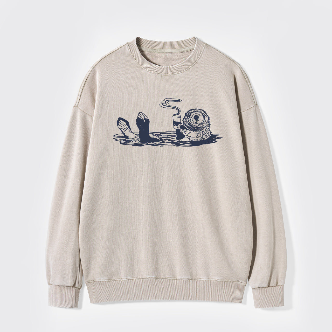 Otters Drink Coffee Washed Sweatshirts