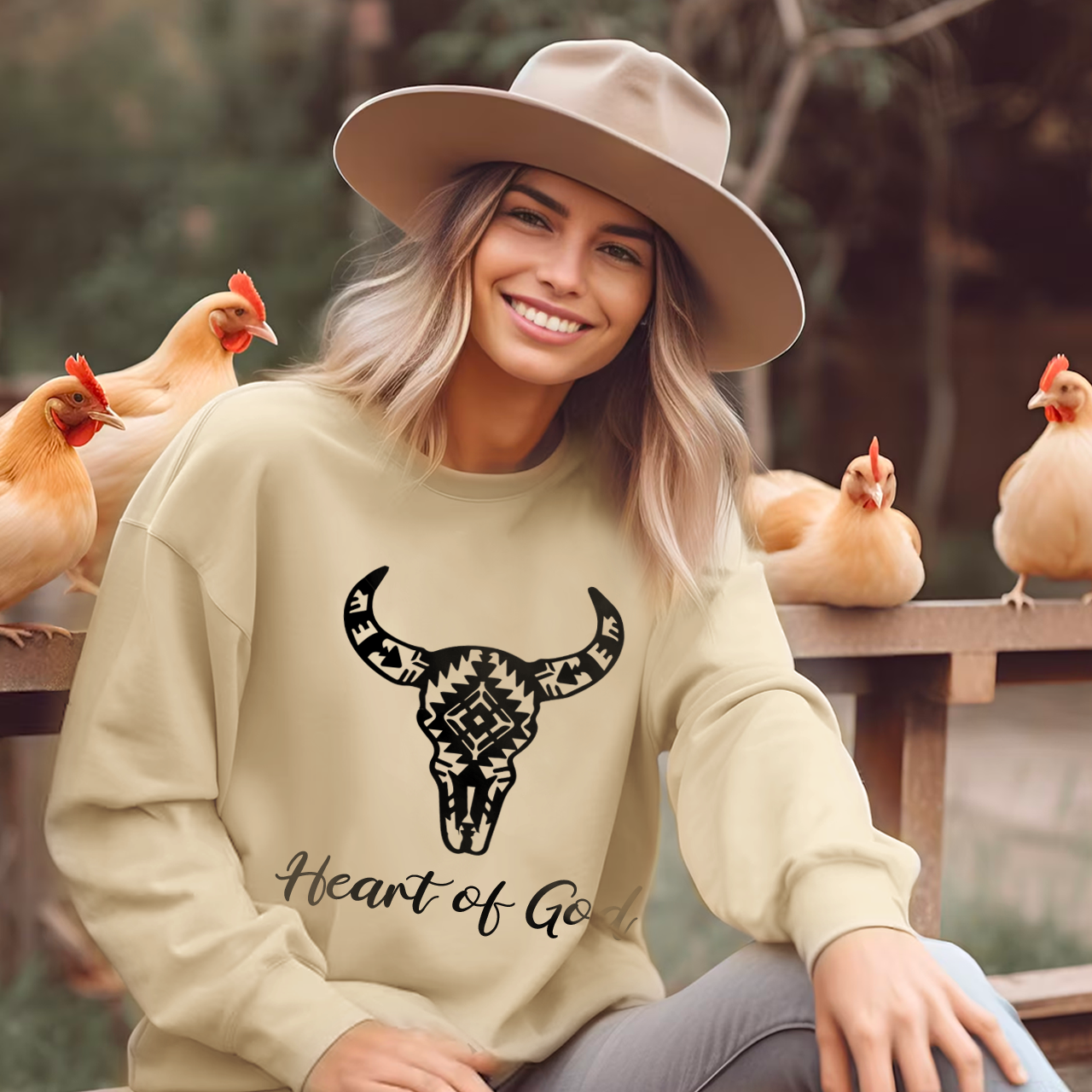 Aztec Cow Bull Skull Heart Of God Sweatshirt