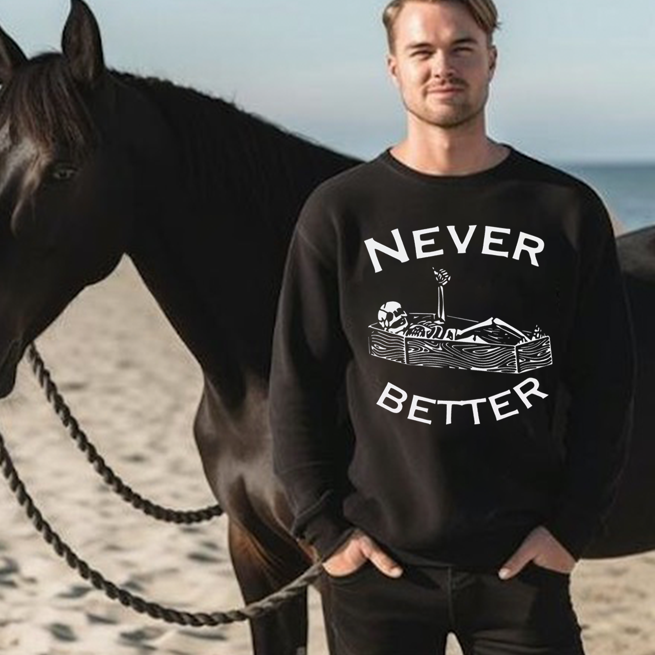 Never Better Skeleton Fall Halloween Sweatshirt