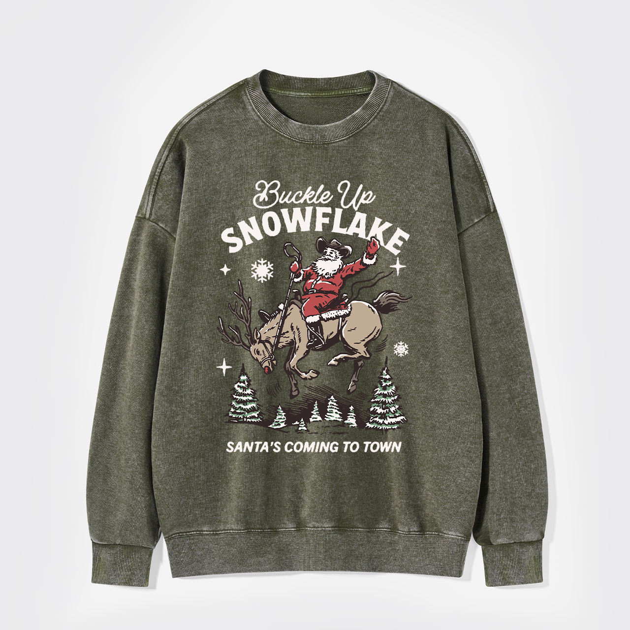 Retro Christmas Cowboy Santa Washed Sweatshirts