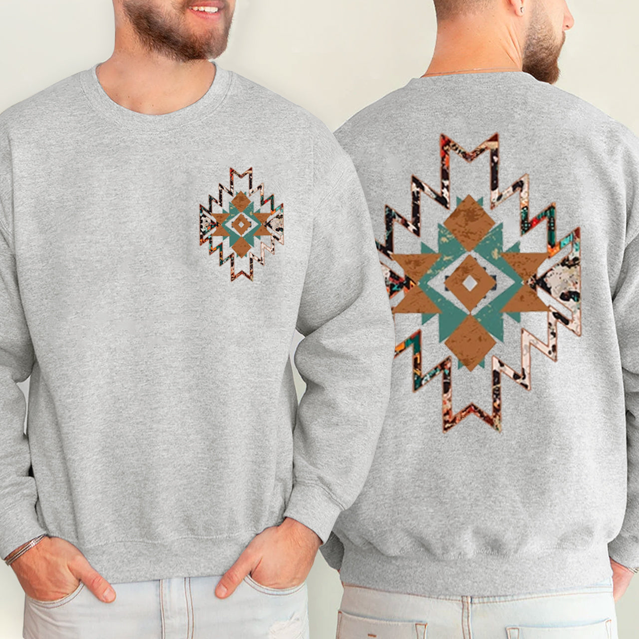 Cowboy Aztec Double Sided Printing Sweatshirt