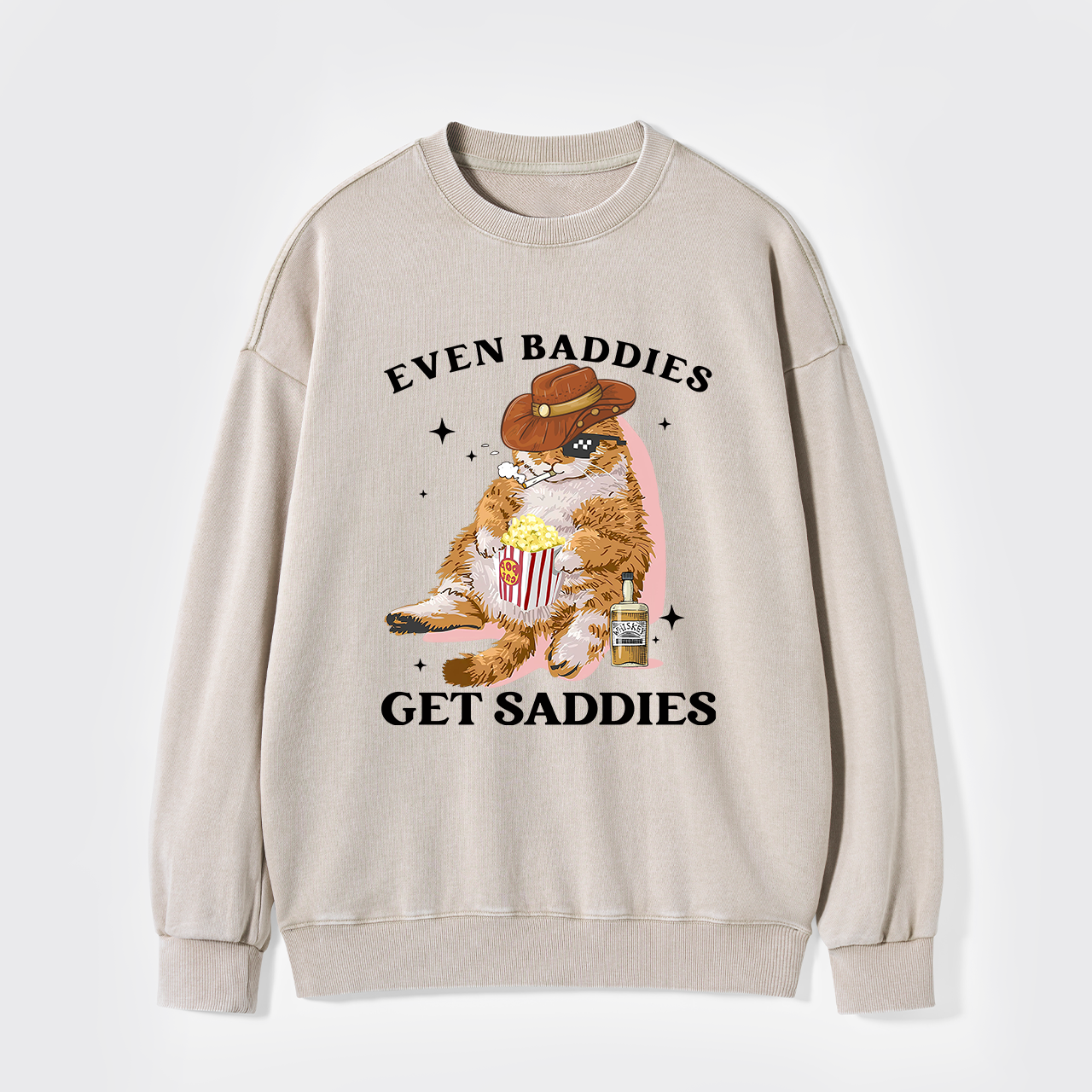 Even Baddies Get Saddies Funny Cat Washed Sweatshirts