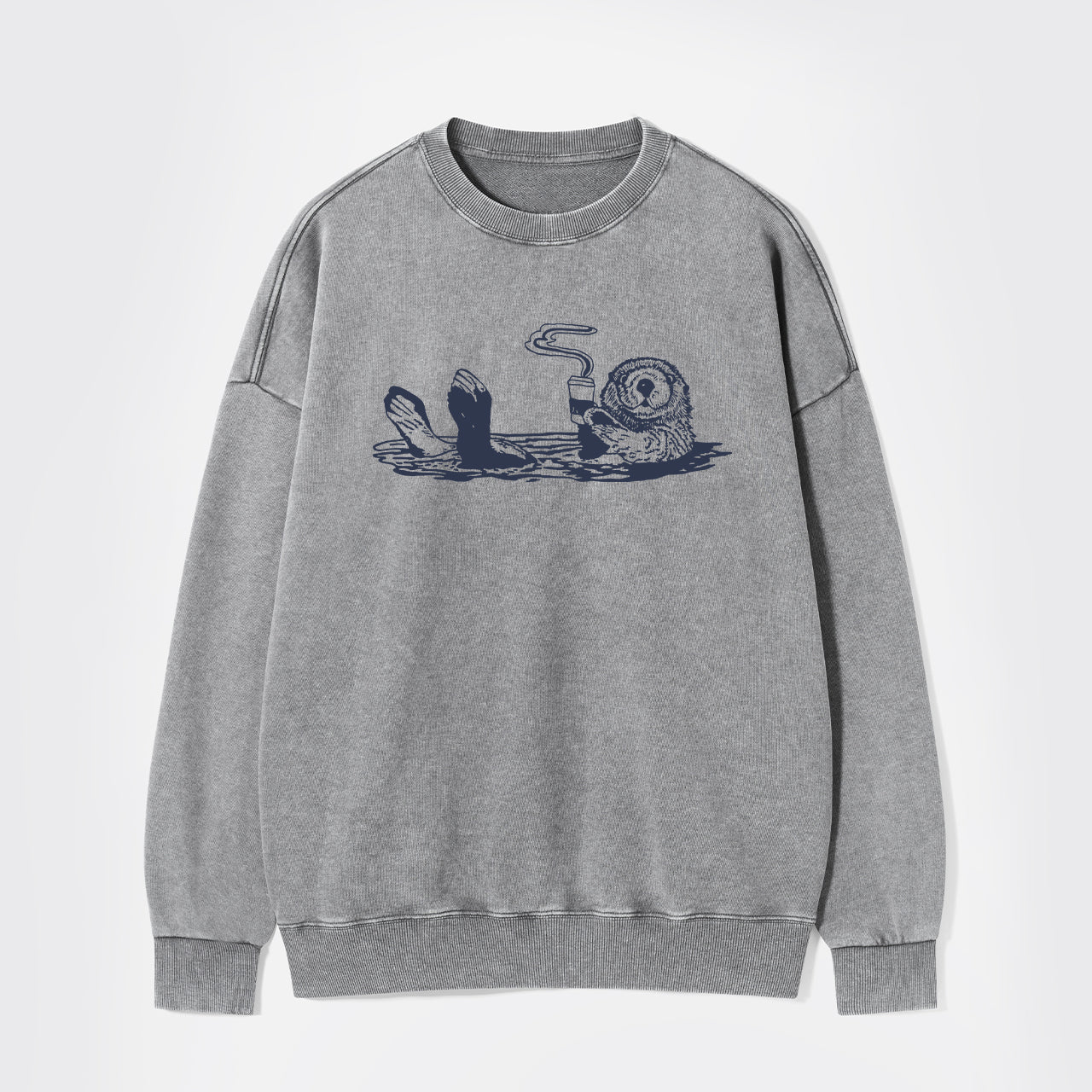 Otters Drink Coffee Washed Sweatshirts