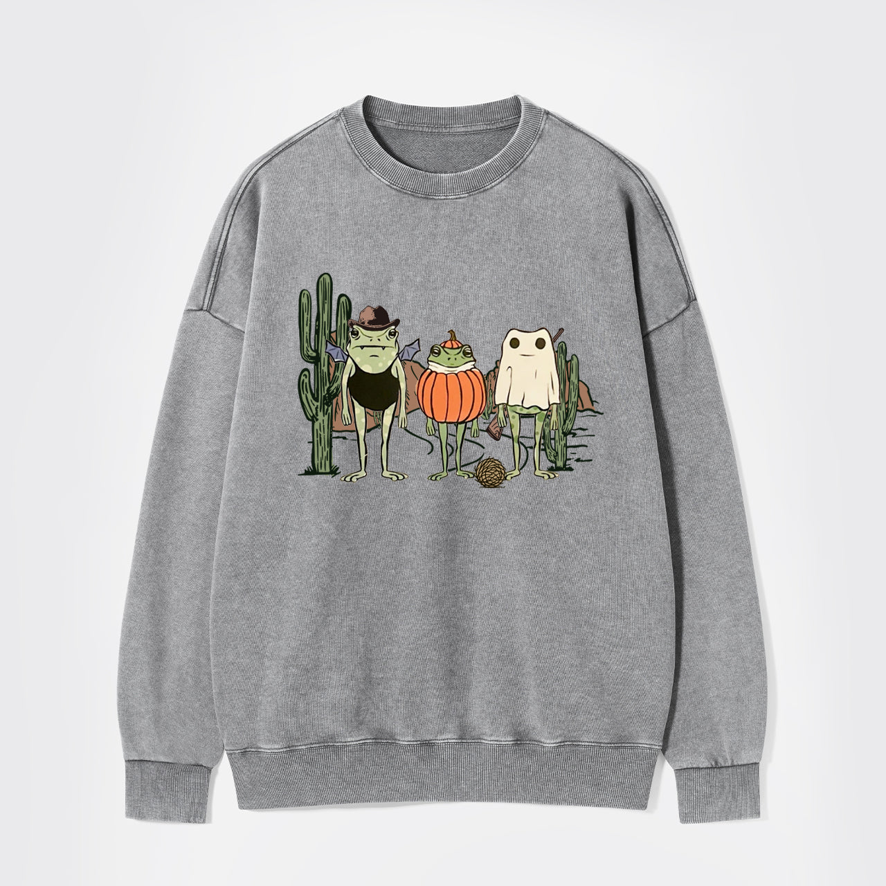 Halloween Frogs in Pumpkin Ghost Washed Sweatshirts