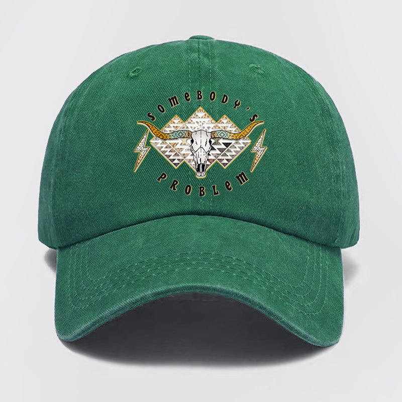 Boho Skull Somebody's Problem Washed Baseball Cap