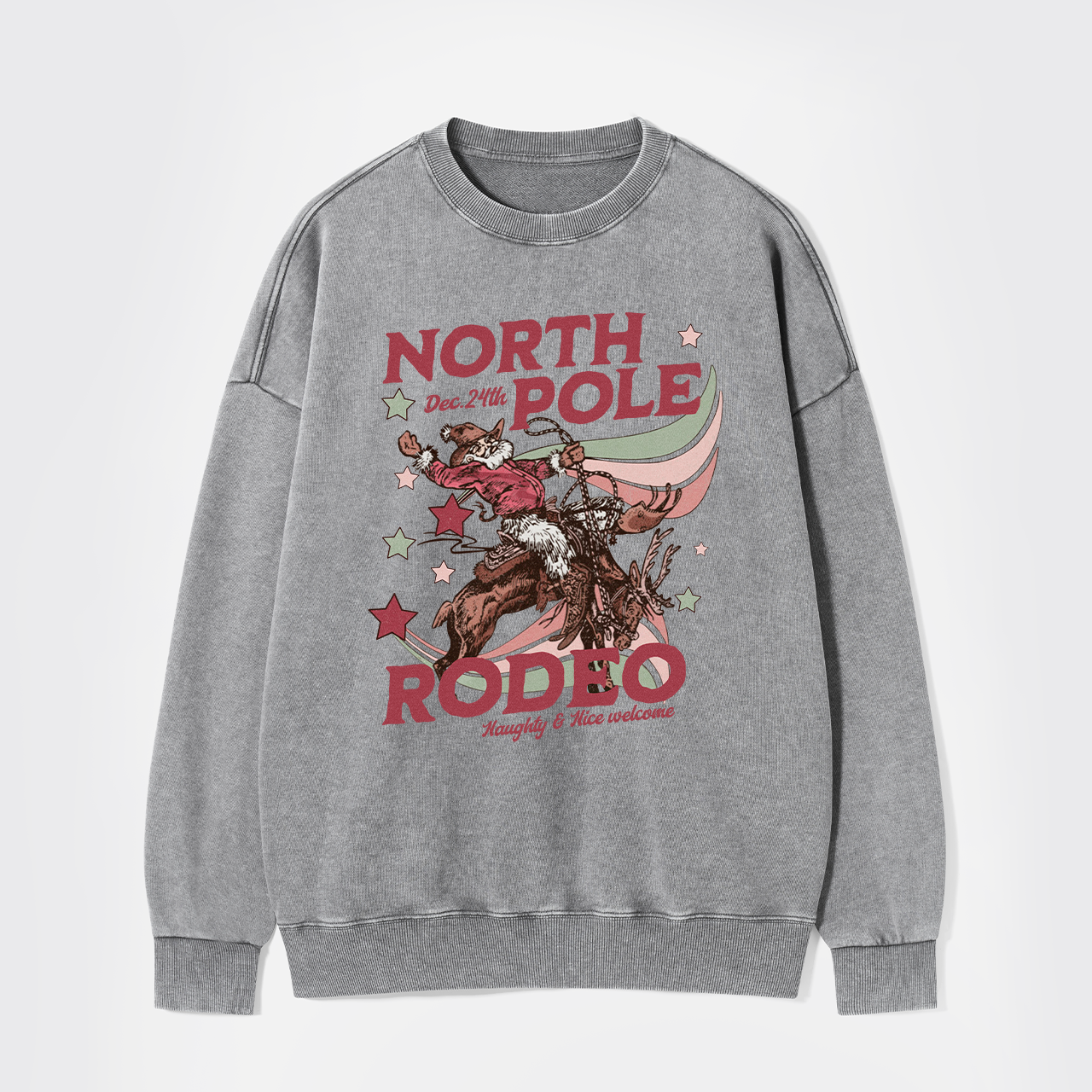 North Pole Rodeo Retro Western Christmas Washed Sweatshirts