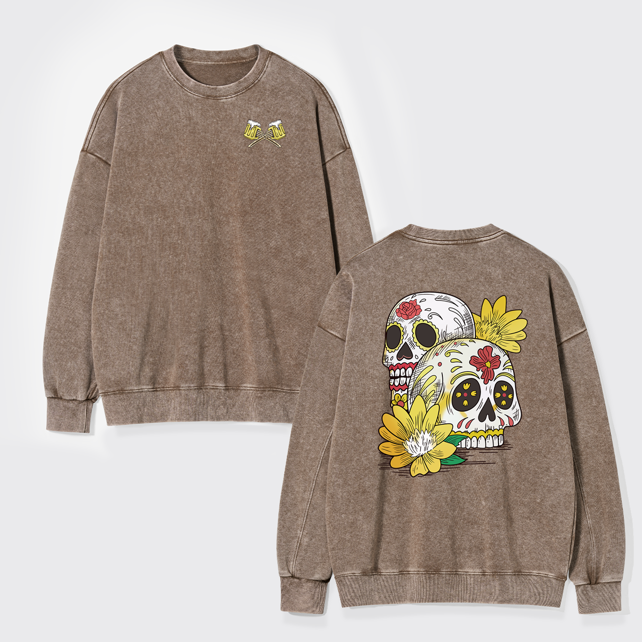 Beer Skull Montage Washed Sweatshirts