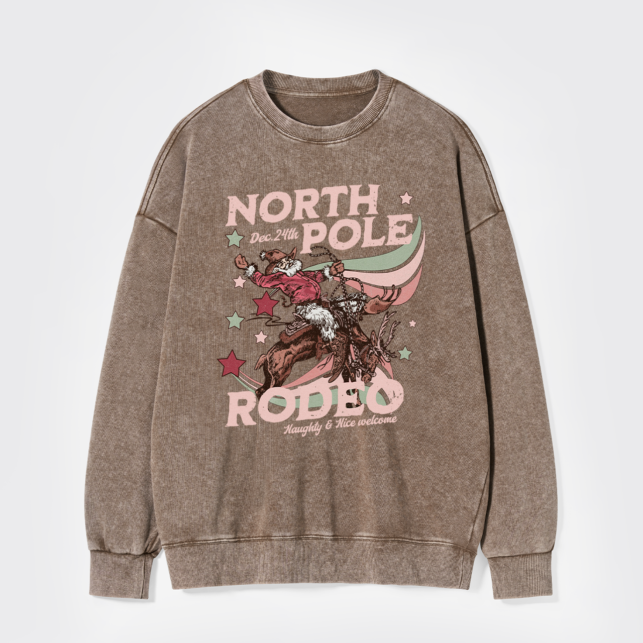 North Pole Rodeo Retro Western Christmas Washed Sweatshirts