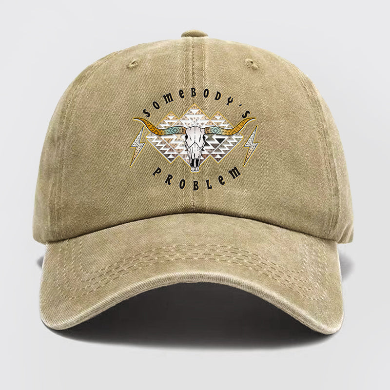 Boho Skull Somebody's Problem Washed Baseball Cap