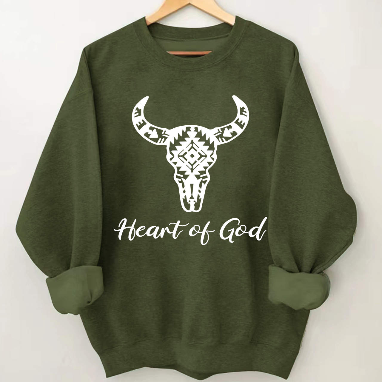 Aztec Cow Bull Skull Heart Of God Sweatshirt