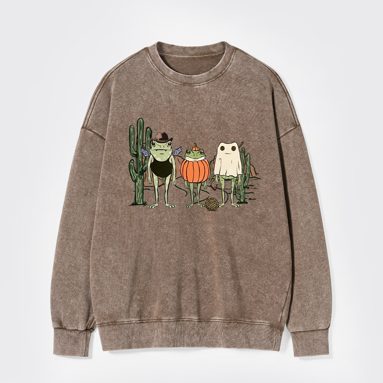 Halloween Frogs in Pumpkin Ghost Washed Sweatshirts