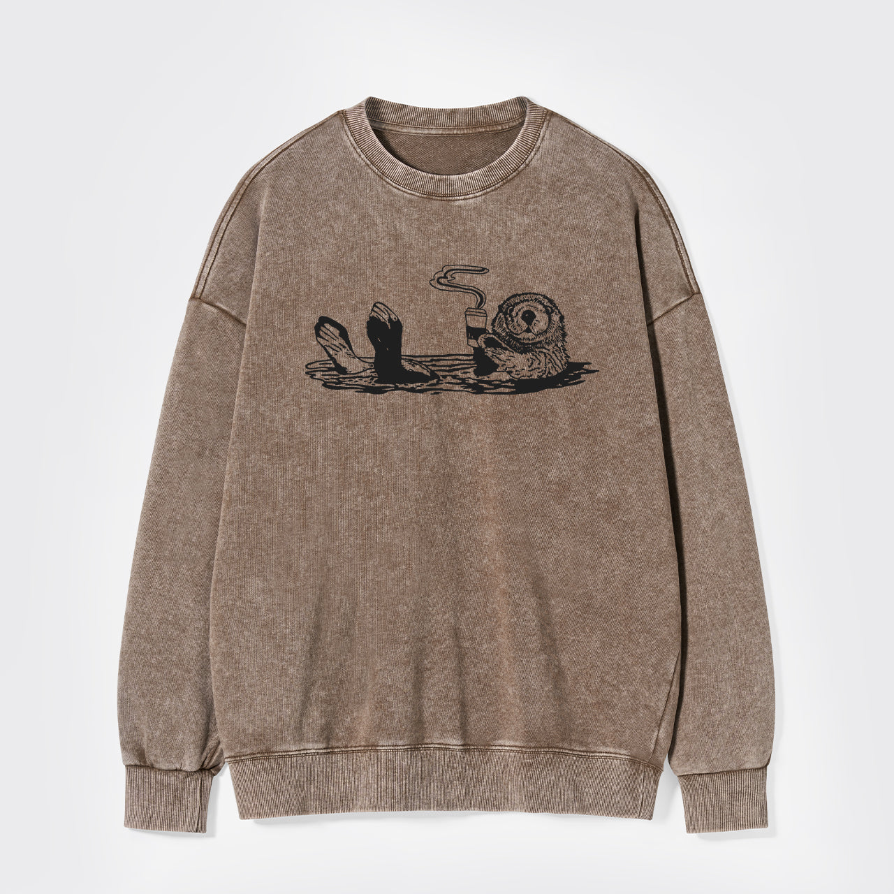 Otters Drink Coffee Washed Sweatshirts
