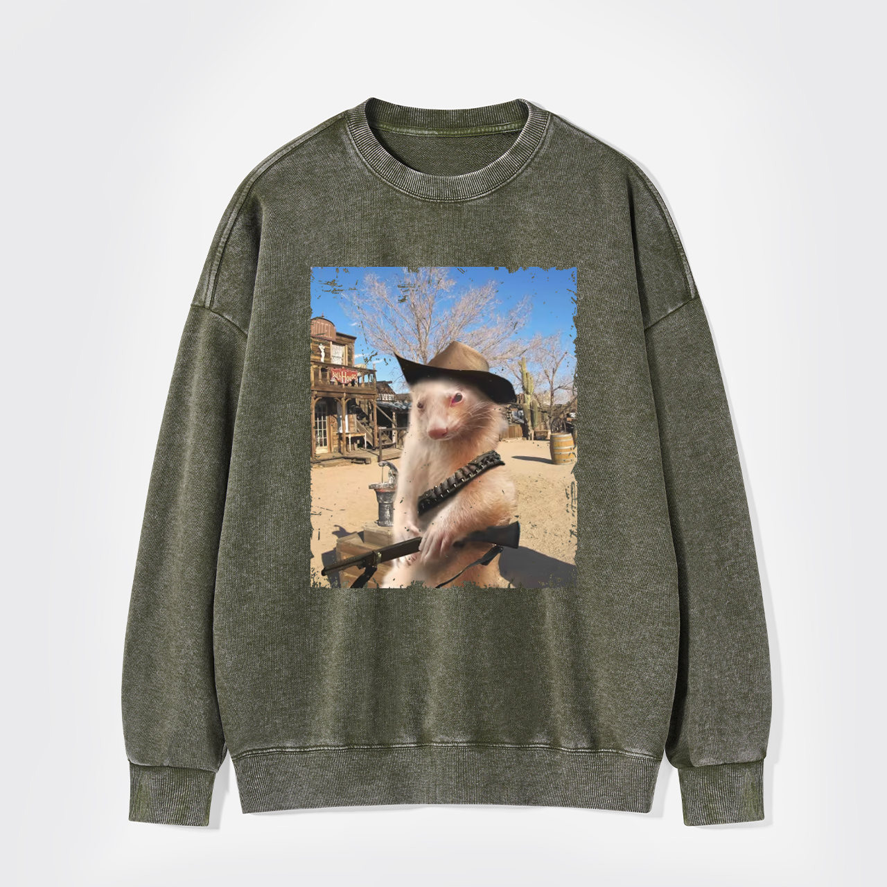 Funny Ferret Cowboy Washed Sweatshirts