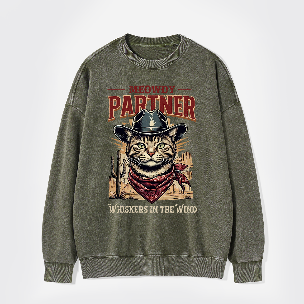 Meowdy Partner Cowboy Cat Washed Sweatshirts