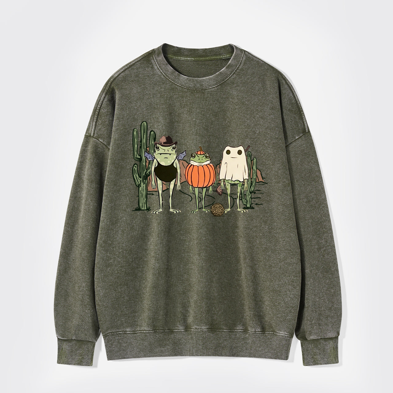 Halloween Frogs in Pumpkin Ghost Washed Sweatshirts