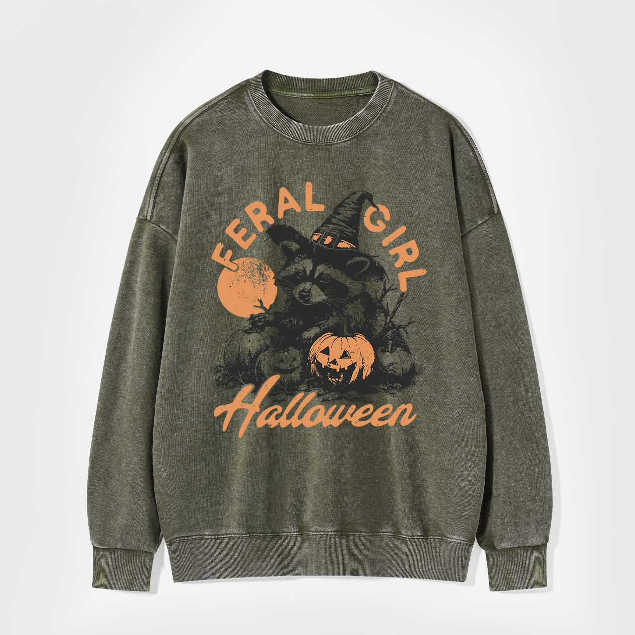 Halloween Feral Girl Raccoon Washed Sweatshirts