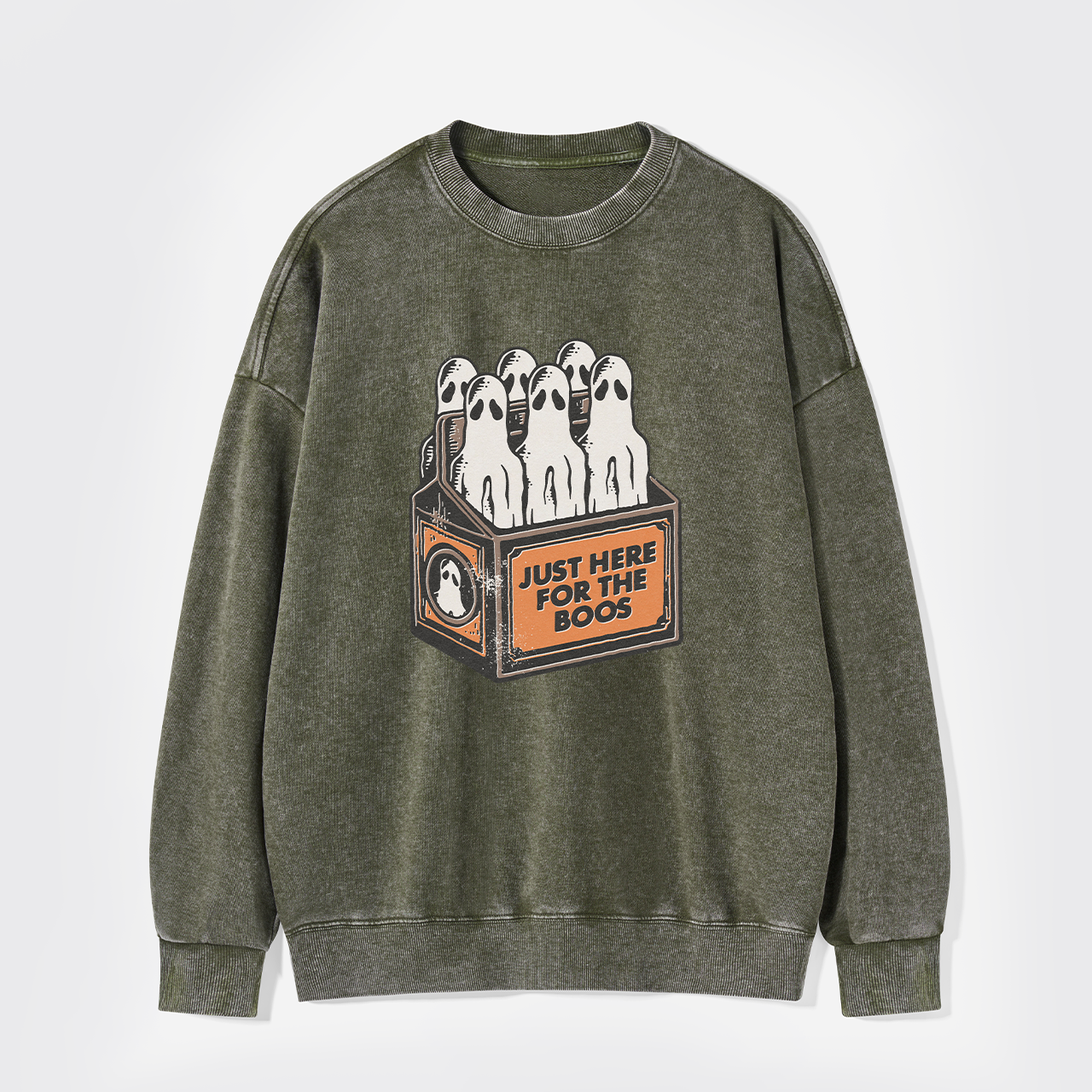 Here For The Boos 6 Pack Booze Ghost Beer Bottles Washed Sweatshirts