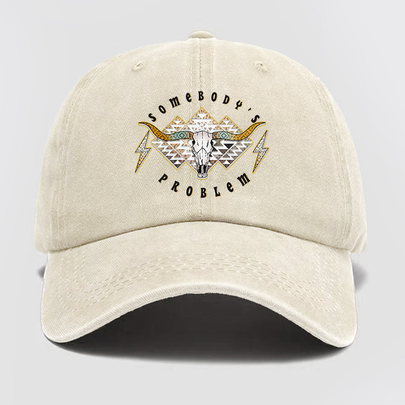 Boho Skull Somebody's Problem Washed Baseball Cap