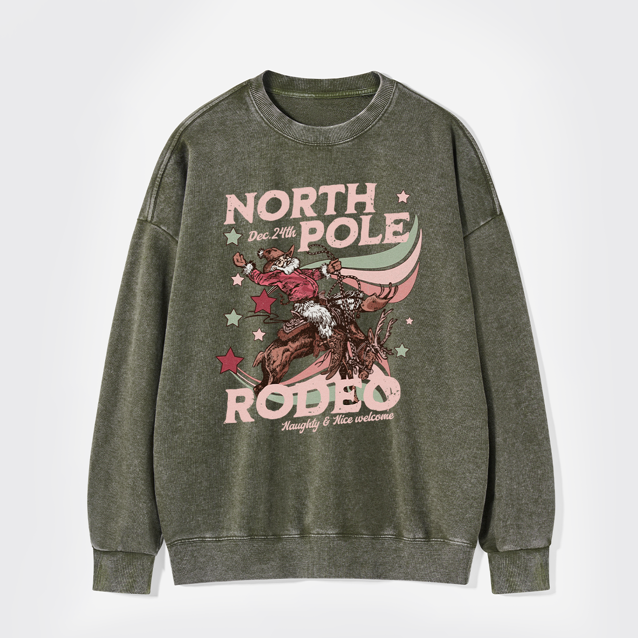 North Pole Rodeo Retro Western Christmas Washed Sweatshirts