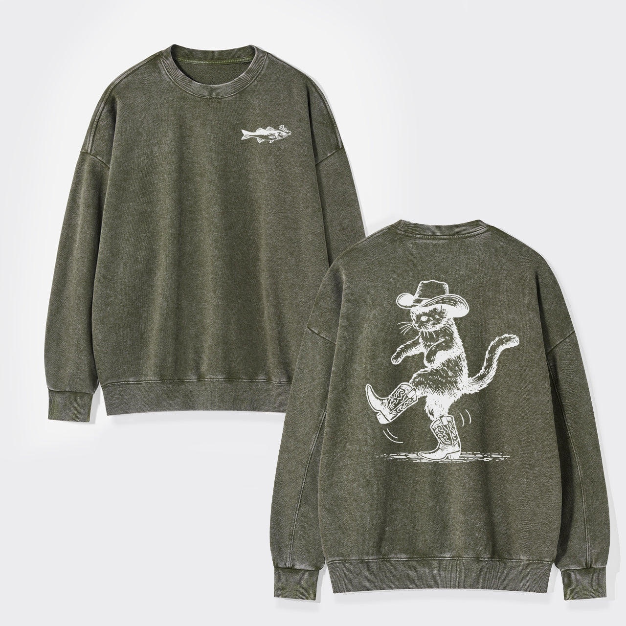 Cowboy Cat Looking For Fish Washed Sweatshirts