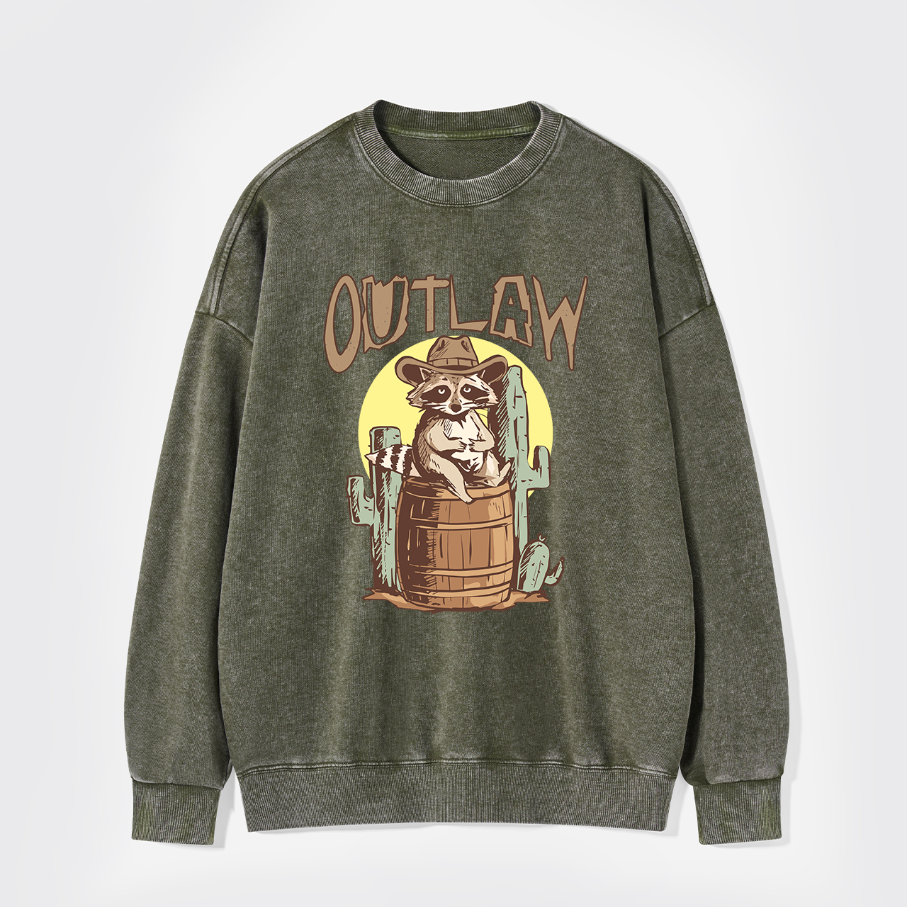 Retro Outlaw Raccoon Cowboy Washed Sweatshirts