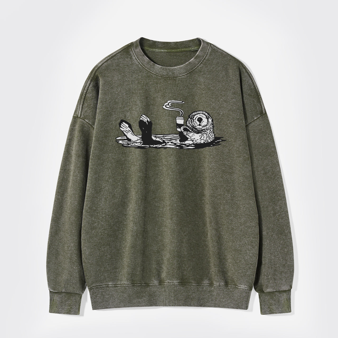 Otters Drink Coffee Washed Sweatshirts