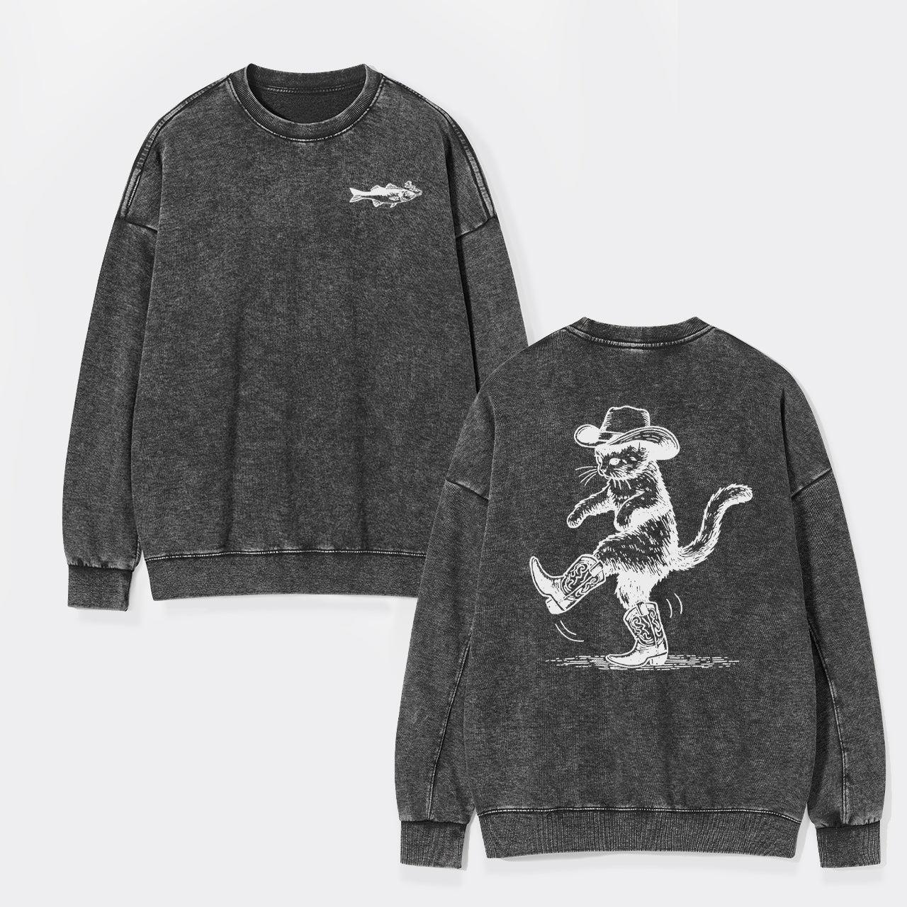 Cowboy Cat Looking For Fish Washed Sweatshirts