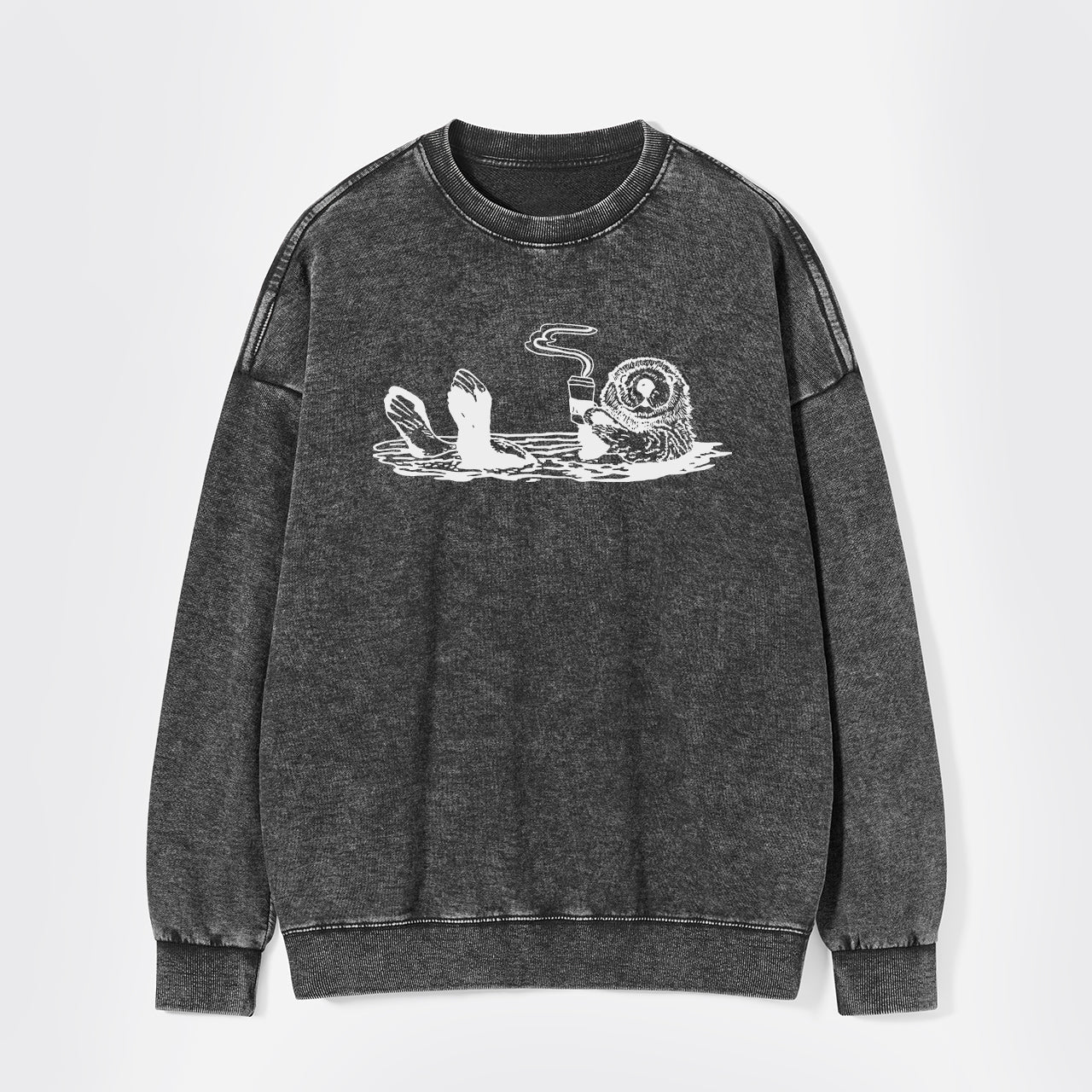 Otters Drink Coffee Washed Sweatshirts