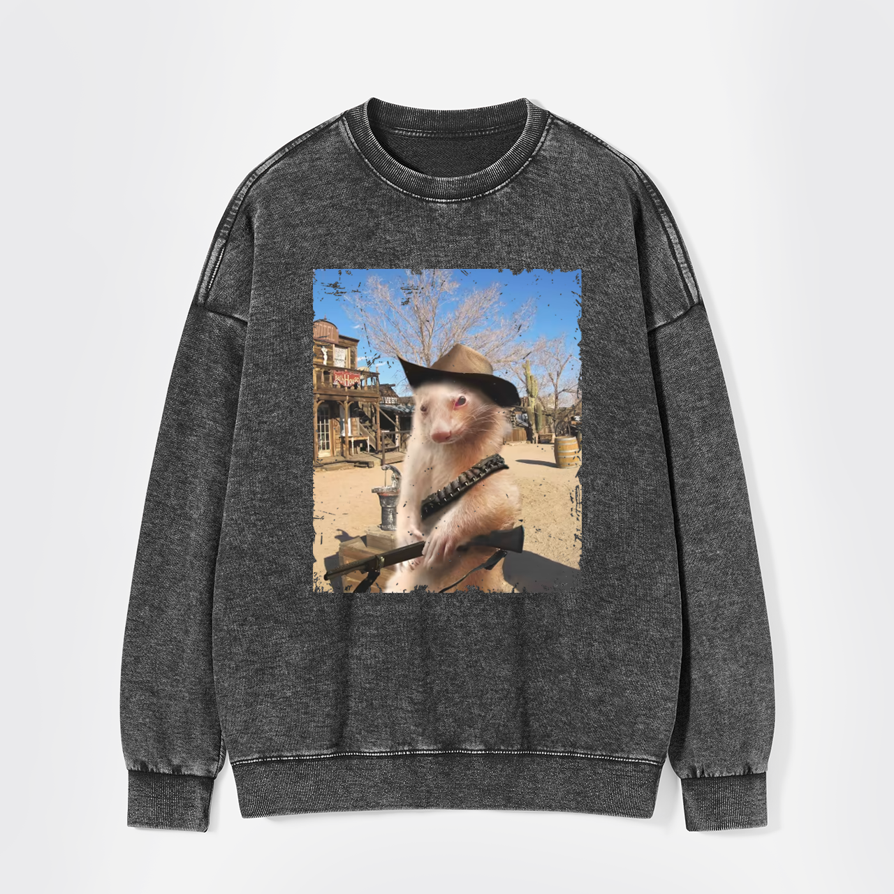 Funny Ferret Cowboy Washed Sweatshirts