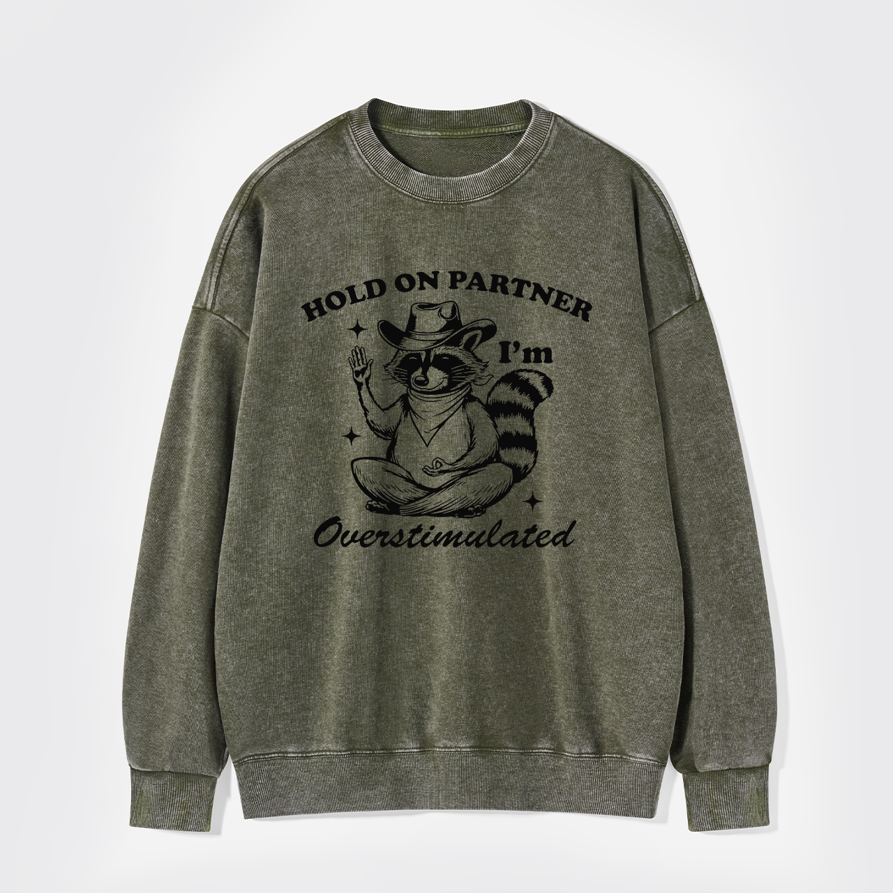 Hold On Partner I'm Overstimulated Washed Sweatshirts