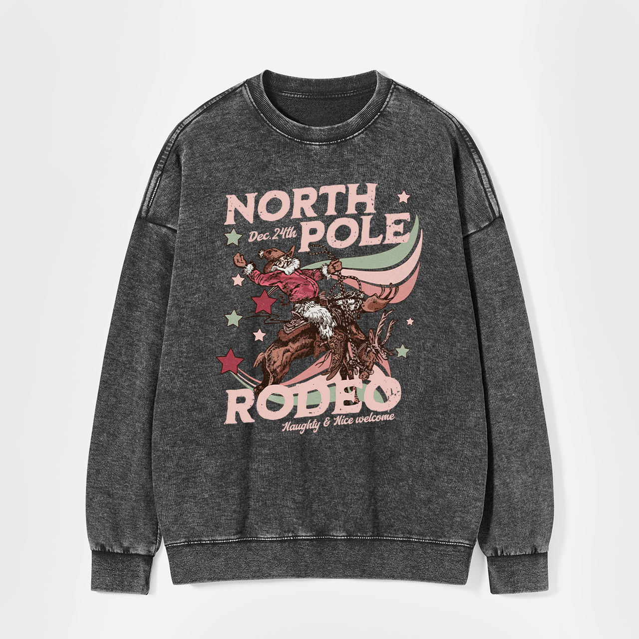 North Pole Rodeo Retro Western Christmas Washed Sweatshirts