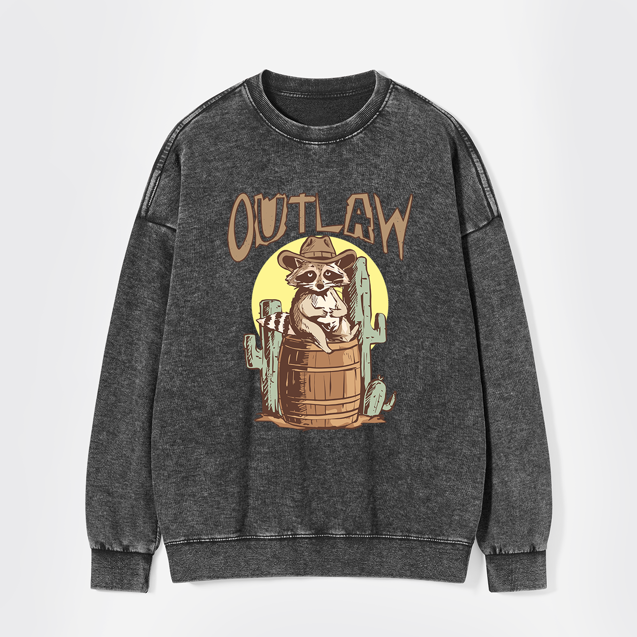 Retro Outlaw Raccoon Cowboy Washed Sweatshirts
