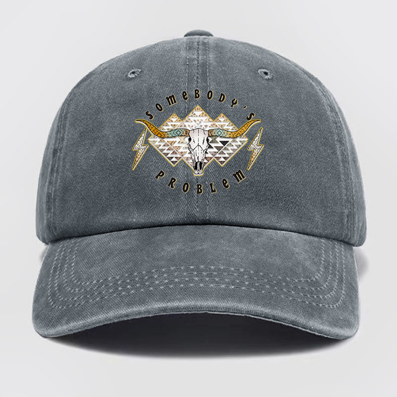 Boho Skull Somebody's Problem Washed Baseball Cap
