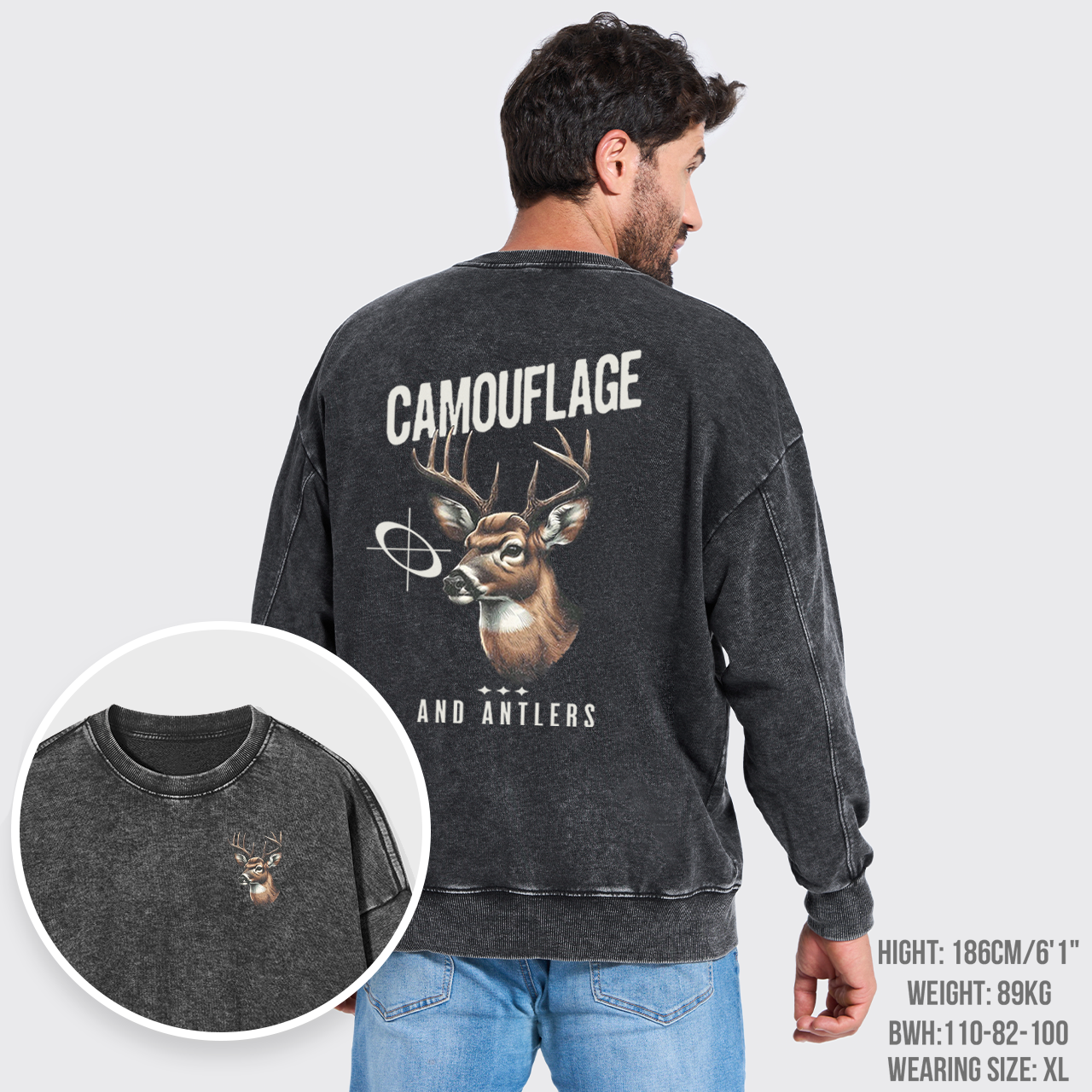 Camouflage Deer Hunting Washed Sweatshirts