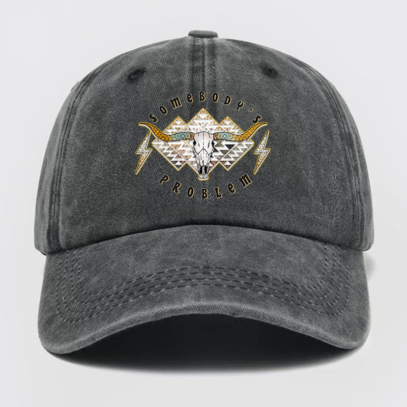 Boho Skull Somebody's Problem Washed Baseball Cap