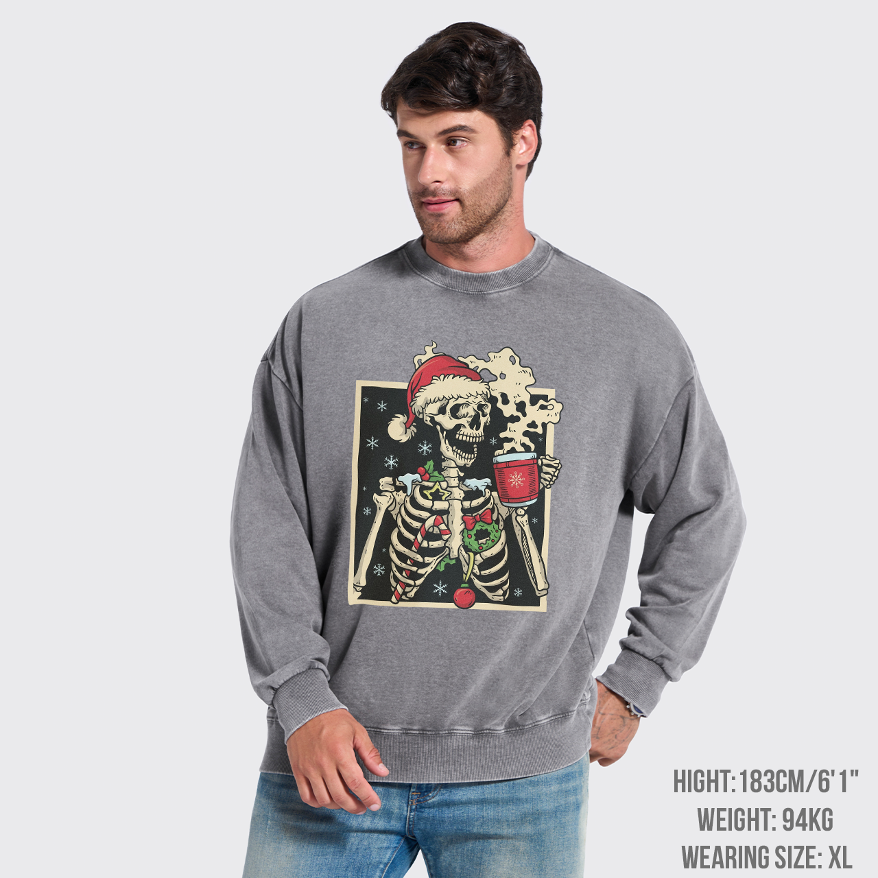Dead Inside Skeleton Christmas Washed Sweatshirts