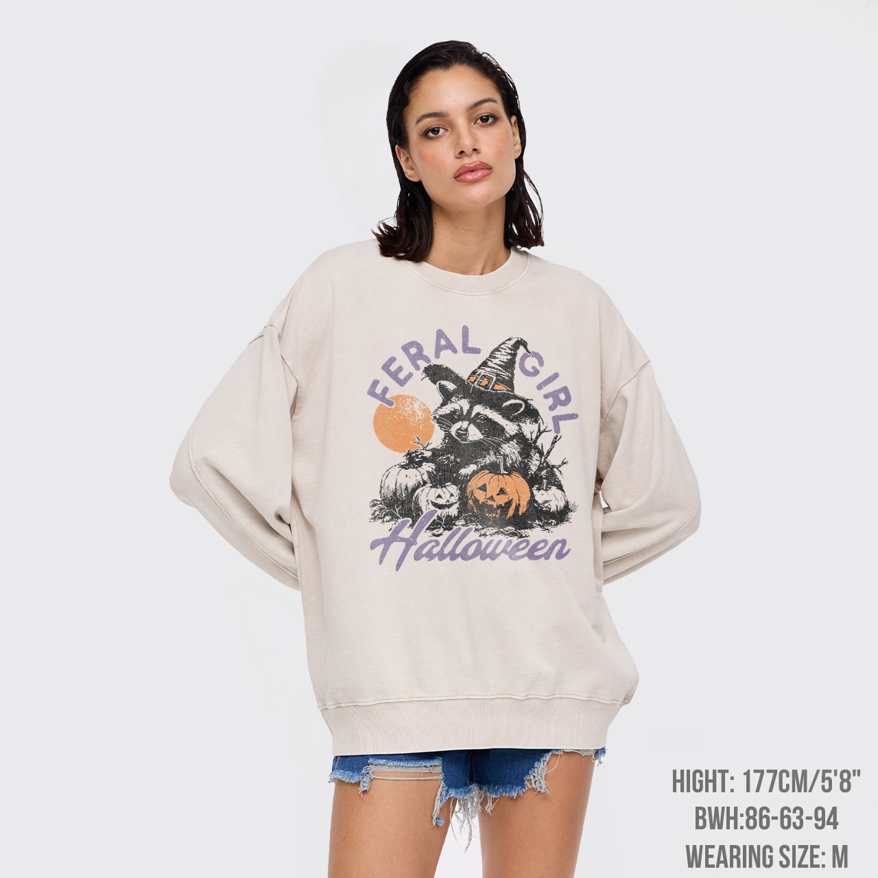 Halloween Feral Girl Raccoon Washed Sweatshirts