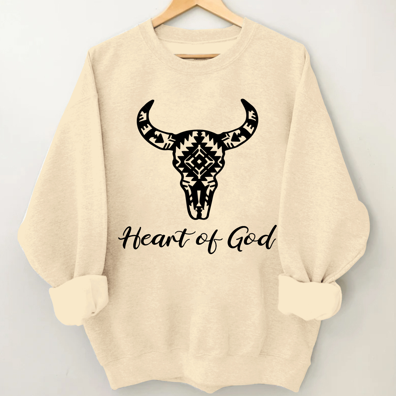 Aztec Cow Bull Skull Heart Of God Sweatshirt