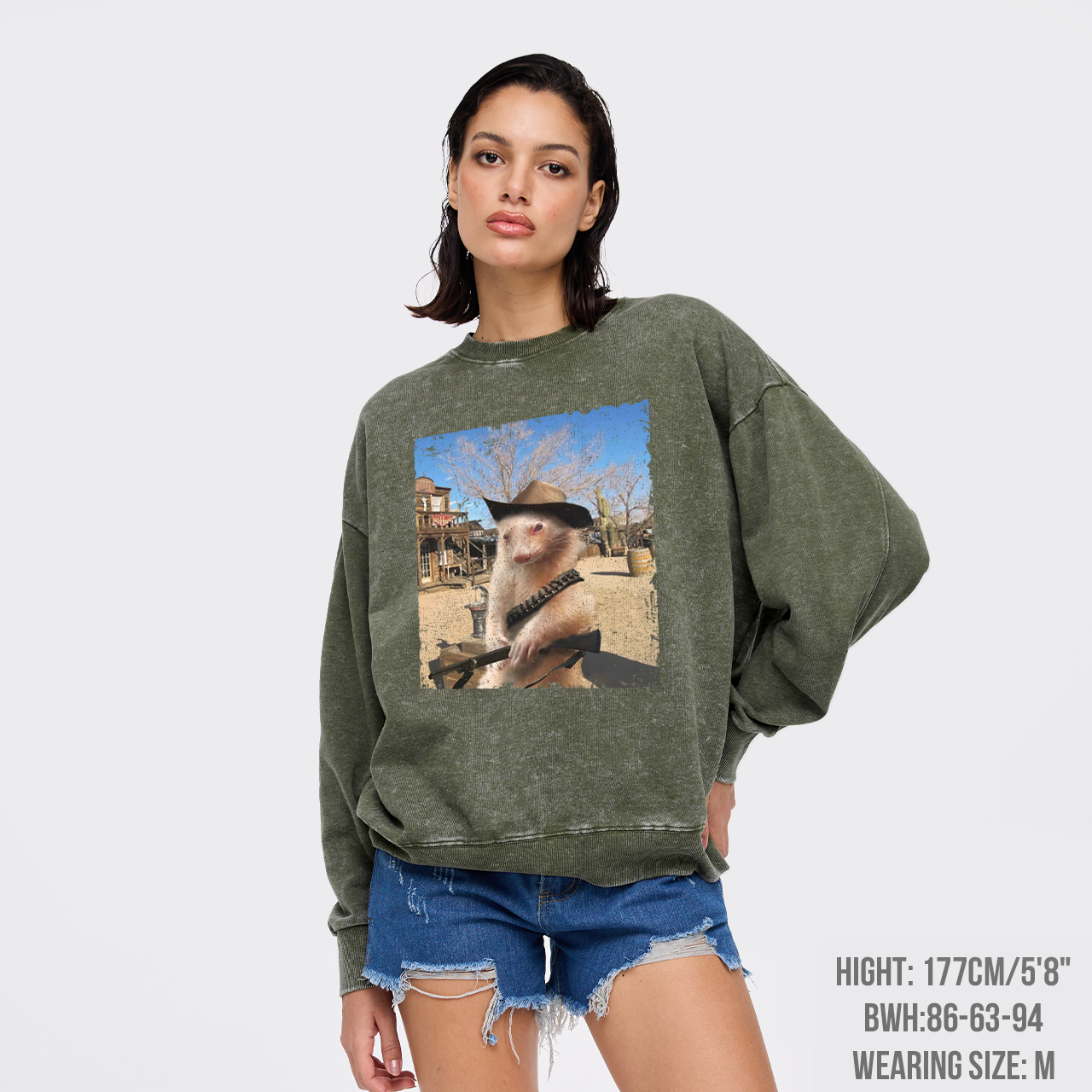 Funny Ferret Cowboy Washed Sweatshirts